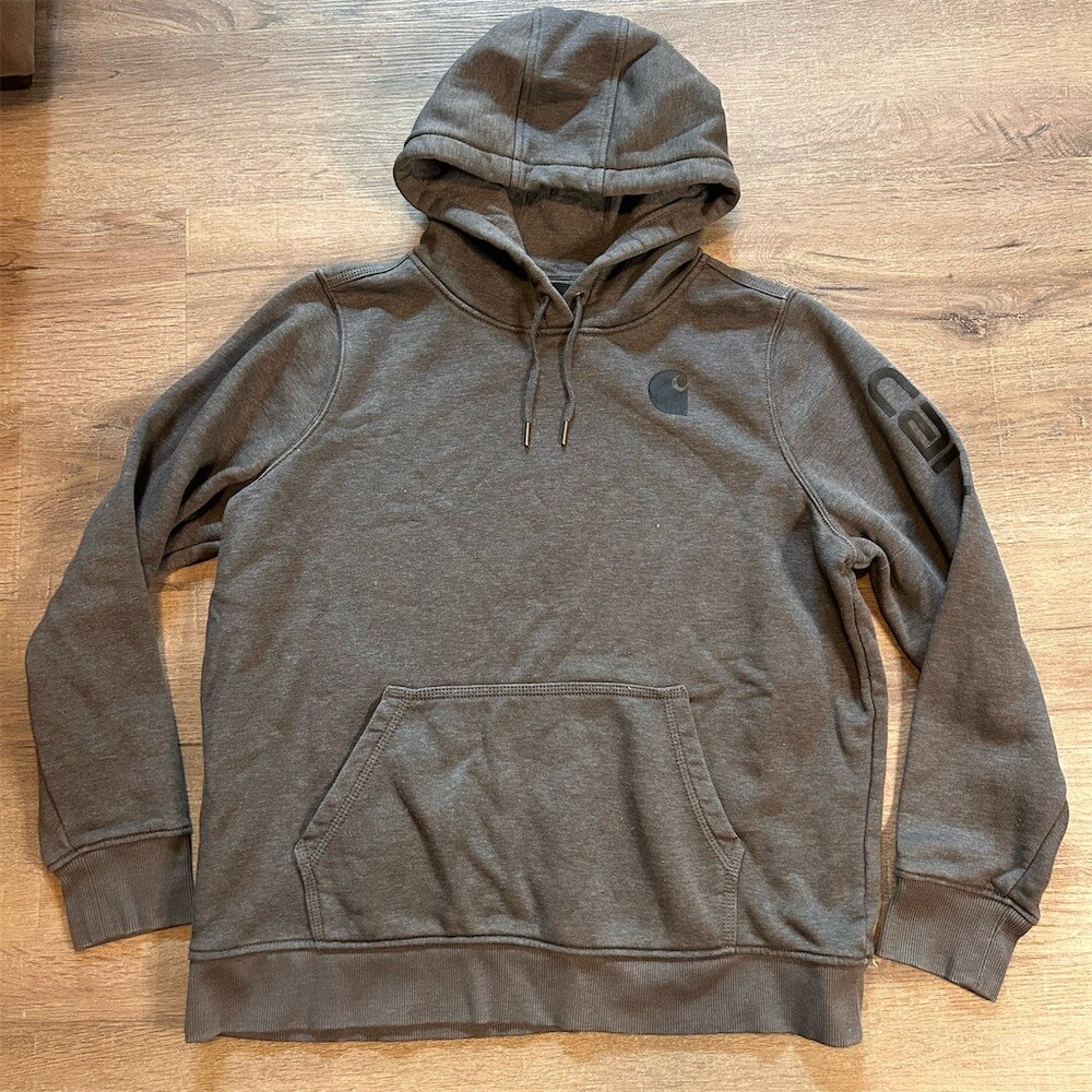 Carhartt Hoodie Womens XL Gray Relaxed Fit Pullover Logo Sleeve Pocket